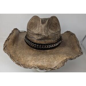 Stampede Cowboy Hat Chain Band Genuine Bangora Straw Western Size Small (54-55)